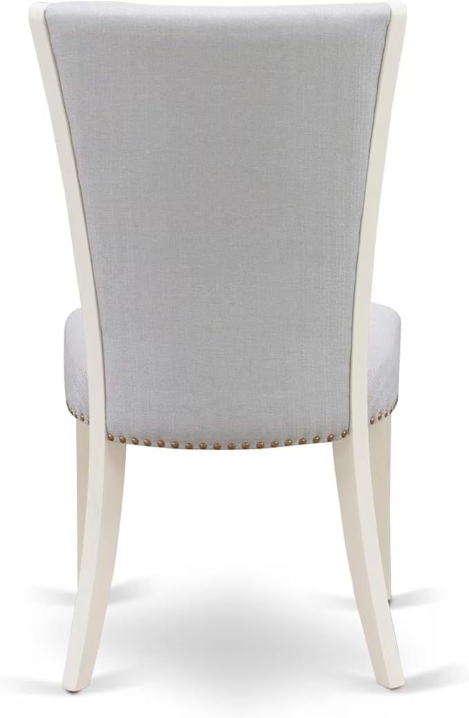 East West Furniture V097VE005-9 9 Piece Modern Dining Table Set Includes a Rectangle Wooden Table with V-Legs and 8 Grey Linen Fabric Upholstered Chairs, 40x72 Inch, Multi-Color
