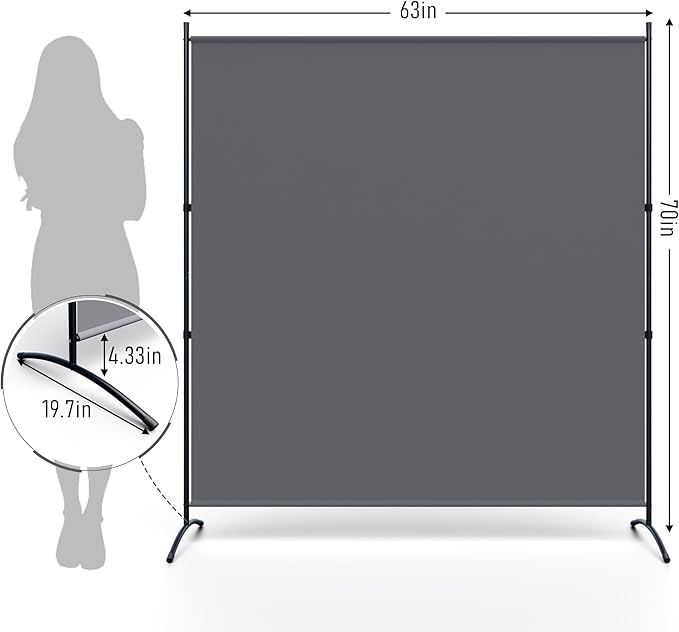 Room Divider Folding Privacy Screens, Portable Room Divider Panel 3 Panel Partition Room Dividers Screen Freestanding Room Partitions and Dividers Fabric Dividers for Room Separation (Grey, 1 Panel)
