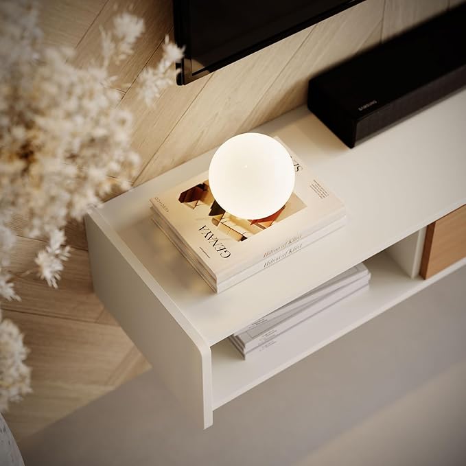 55'' Floating TV Stand,Wall Mounted TV Console,Floating TV Cabinet,Under TV Shelf for Bedroom Living Room(White)