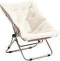 Living Room Chair, Soft Faux Fur Folded Chair Oversized Folding Accent Chair, Furry Lounge Lazy Chair, Metal Frame Moon Chair for Bedroom, Living Room