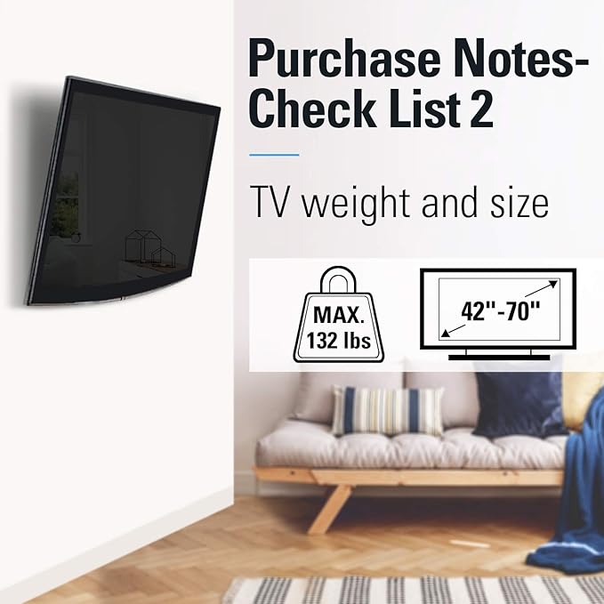 Mounting Dream Tilt TV Wall Mount TV Bracket for Most of 42-70 Inches TVs, TV Mount Tilt up to 20 Degrees with VESA 200x100 to 600x400mm and Loading 132 lbs, Fits 16", 18", 24" Studs MD2165-LK