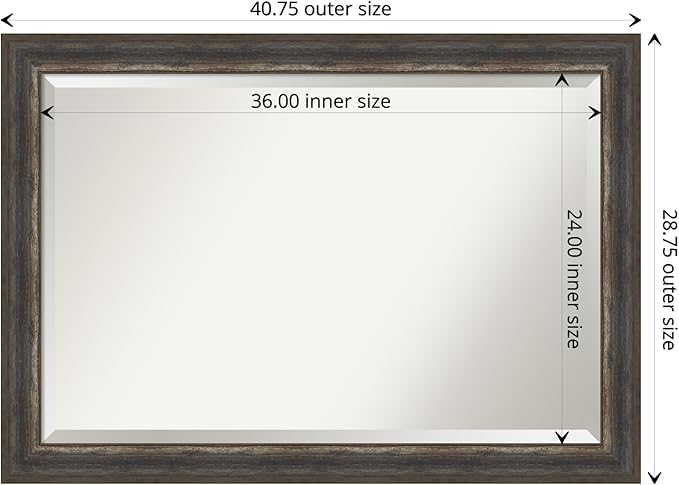 Amanti Art Brown Wall Mirror 29x41 Alta Rustic Char Rectangle Bathroom Mirror for Wall Decor Living Room, Large Rustic Farmhouse Frame, Hangs Horizonally and Vertically, Bathroom Decor, Beveled Edge