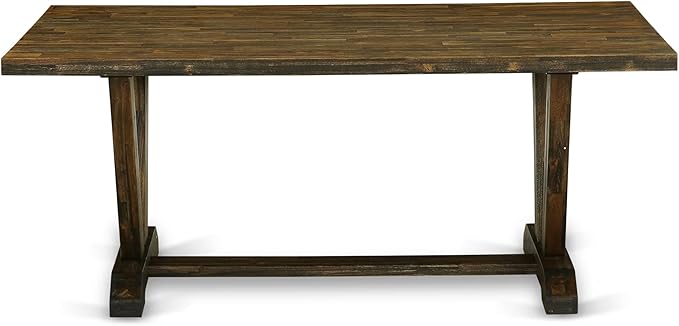 East West Furniture V777FL716-6 6 Piece Dinette Set Contains a Rectangle Dining Room Table with V-Legs and 4 Dark Khaki Linen Fabric Parson Chairs with a Bench, 40x72 Inch, Multi-Color