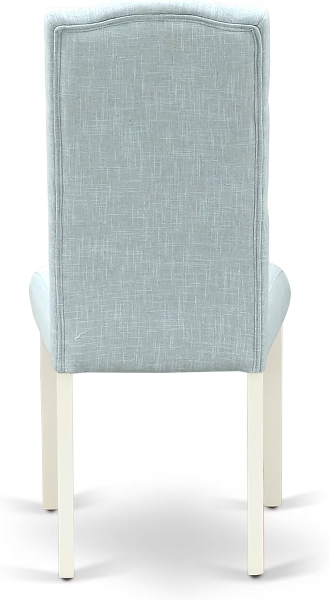 East West Furniture V027CE215-7 7 Piece Dining Room Table Set Consist of a Rectangle Kitchen Table with V-Legs and 6 Baby Blue Linen Fabric Parsons Dining Chairs, 40x72 Inch, Multi-Color
