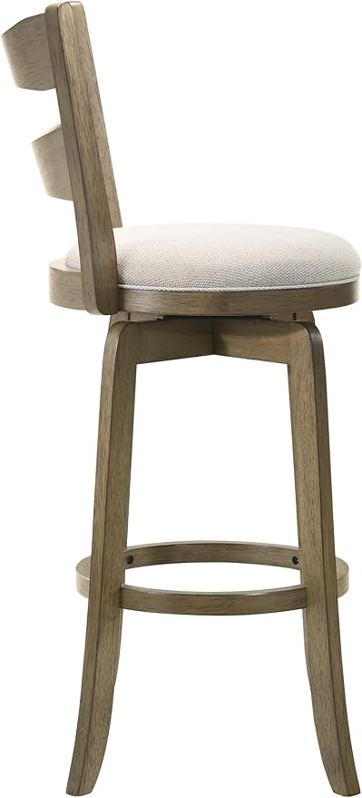 Armen Living Blair 30 in. Putty Brown Bar Height Rubberwood Swivel Barstool with Cream Fabric Seat