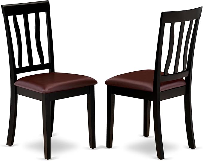 East West Furniture LGAN5-BLK-LC 5 Piece Dining Room Table Set Includes a Rectangle Wooden Table with Butterfly Leaf and 4 Faux Leather Kitchen Dining Chairs, 42x84 Inch, Black