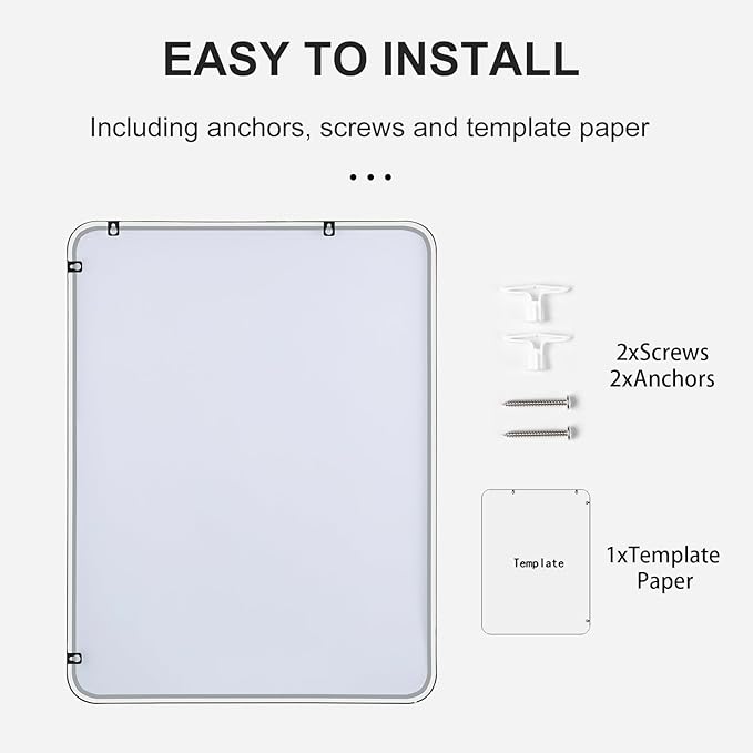 20"x36" Bathroom Wall Mirror with Matte Black Metal Frame & HD Glass, Copper-Free Mirrors Modern Rectangle Round Corner Framed Vanity Mirror - Horizontal or Vertical Installation