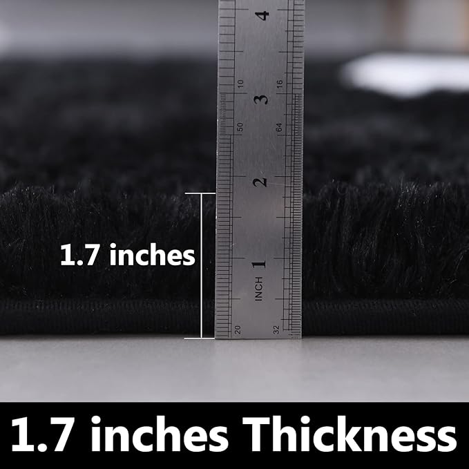 FJZFING Black Round Rug Ultra-Soft Plush Modern 6x6 Circle Area Rug for Kid's Bedroom, Fluffy Shag Circular Rug for Nursery Room, Non-Slip Home Decor Cute Black Carpet for Teen's Room
