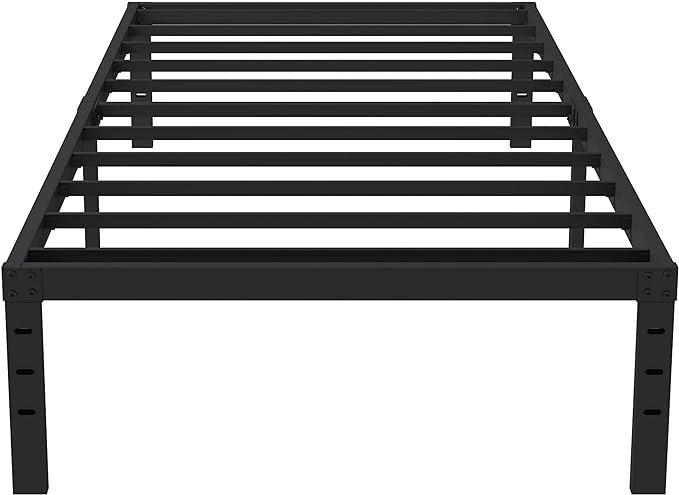 16 Inch Twin Bed Frames No Box Spring Need, Metal Platform Bed Frame Twin Size Heavy Duty Mattress Foundation with 14 Inch Storage, Eassy Assembly 2,500 lbs Steel Slats Support, Black