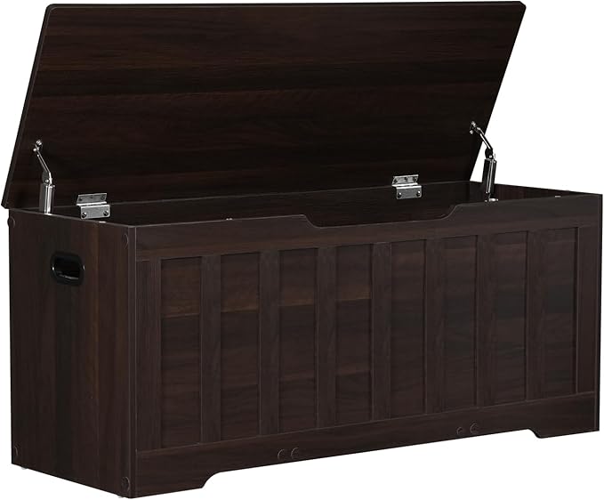 43.3" Storage Chest Extra Large,Storage Trunk with 2 Safety Hinges,Wooden Storage Bench,Shoe Bench,43.3x15.7x19.1 Inch,Easy Assembly,Storage Bench for Bedroom,Living Room,entryway(Espresso).