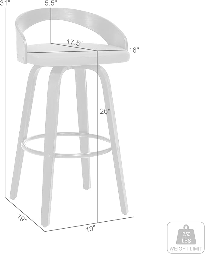 Armen Living Sonia 26" Counter Height Swivel Gray Faux Leather and Black Wood Bar Stool - Set of 3