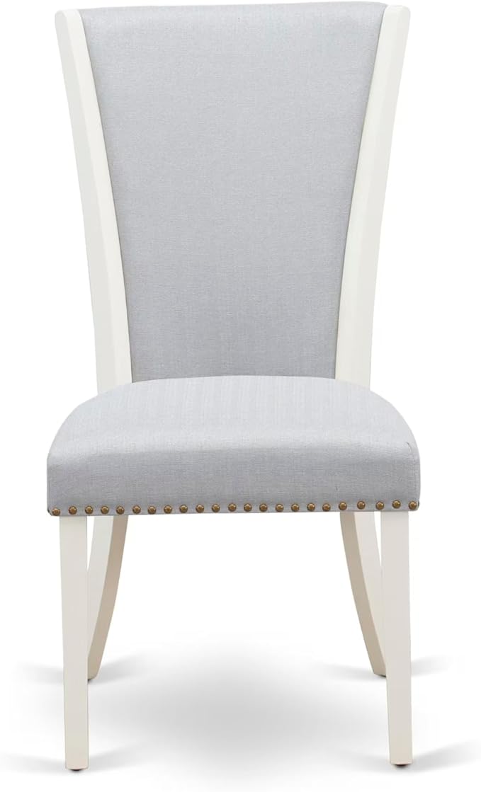 East West Furniture V097VE005-7 7 Piece Modern Dining Table Set Consist of a Rectangle Wooden Table with V-Legs and 6 Grey Linen Fabric Parson Dining Chairs, 40x72 Inch, Multi-Color