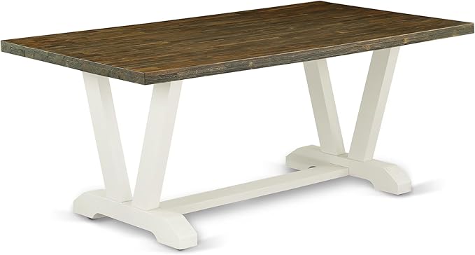 East West Furniture V077MZ001-7 7 Piece Kitchen Table Set Consist of a Rectangle Dining Table with V-Legs and 6 Cream Linen Fabric Parson Dining Room Chairs, 40x72 Inch, Multi-Color
