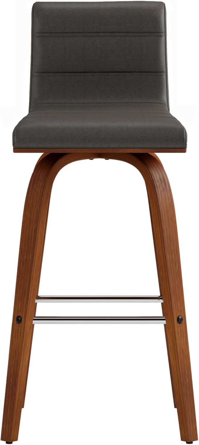 Armen Living Vienna 26" Swivel Counter Stool in Walnut Wood Finish with Gray Faux Leather - Set of 4