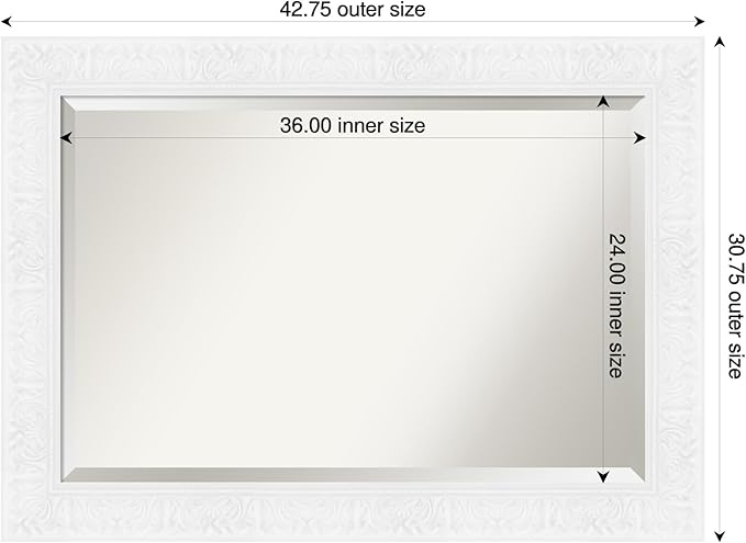 Amanti Art White Bathroom Mirror for Over Sink, 31x43 Luxe White Rectangle Vanity Mirror, Large Traditional Frame, Hangs Horizonally and Vertically, Bathroom Wall Decor, Beveled Edge