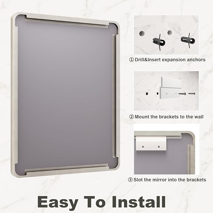40x36 Inch Brushed Nickel Bathroom Mirror, Brushed Silver Metal Framed Wall Mirror, Rounded Corner Rectangle Modern Vanity Mirror, Tempered Glass, Anti-Rust, Shatterproof (Horizontal/Vertical)