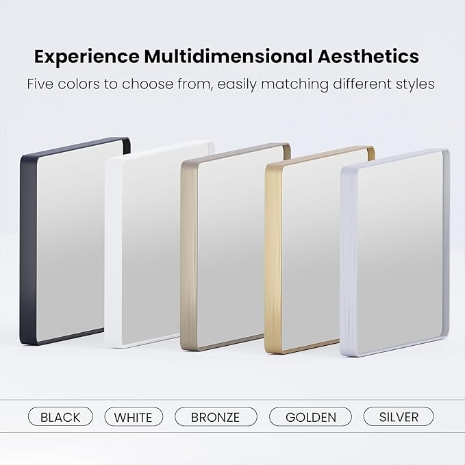 White Bathroom Mirror 40x30 Inch, White Metal Framed Bathroom Mirror for Wall, Rounded Rectangle Matte Bathroom Vanity Mirror, Tempered Glass, Anti-Rust, Horizontal/Vertical