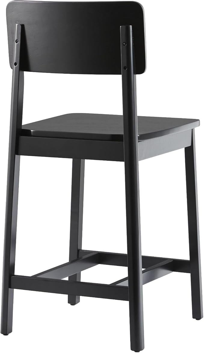 Walker Edison 2-Piece Minimalist Solid Wood Counter Stool, Set of 2, Black