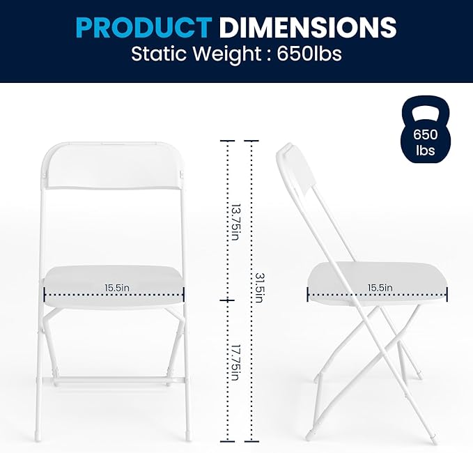 Flash Furniture Hercules Series Plastic Folding Chair - White - 20 Pack 650LB Weight Capacity Comfortable Event Chair-Lightweight Folding Chair