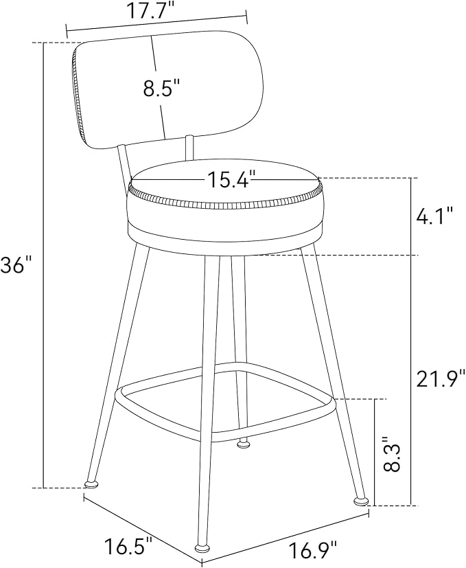 Counter Height Bar Stools, 26" H Swivel Barstools Set of 6, Faux Leather Kitchen Counter Stools with Back and Stylish Stitching, Metal Frame, Pub, Home Bar, Whisky Brown