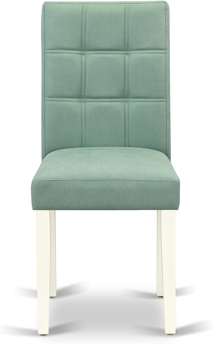 East West Furniture DOAS5-LWH-43 5 Piece Mid Century Modern Dining Set Includes A Wooden Table and 4 Willow Green Polyester Fabric Parsons Chairs, Linen White