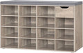 DINZI LVJ Shoe Bench, Entryway Storage Bench with Drawer and 15 Cubbies, Cubby Shoe Rack with Adjustable Shelves, Shoe Organizer Cabinet for Living Room, Bedroom, Mudroom, Closet and Garage, Greige