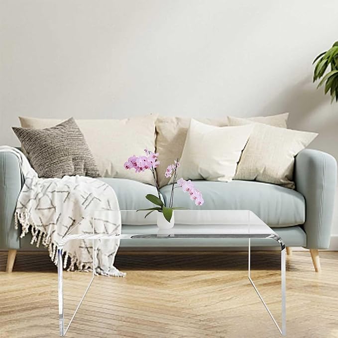 40inch Premium Clear Acrylic Rectangle Coffee Table for Living Room,Mid Century Transparent Waterfall Lowtea Table, Standard Table Size (40"x18"x16") Need Assembly Fit for 2-3 Seat Sofa