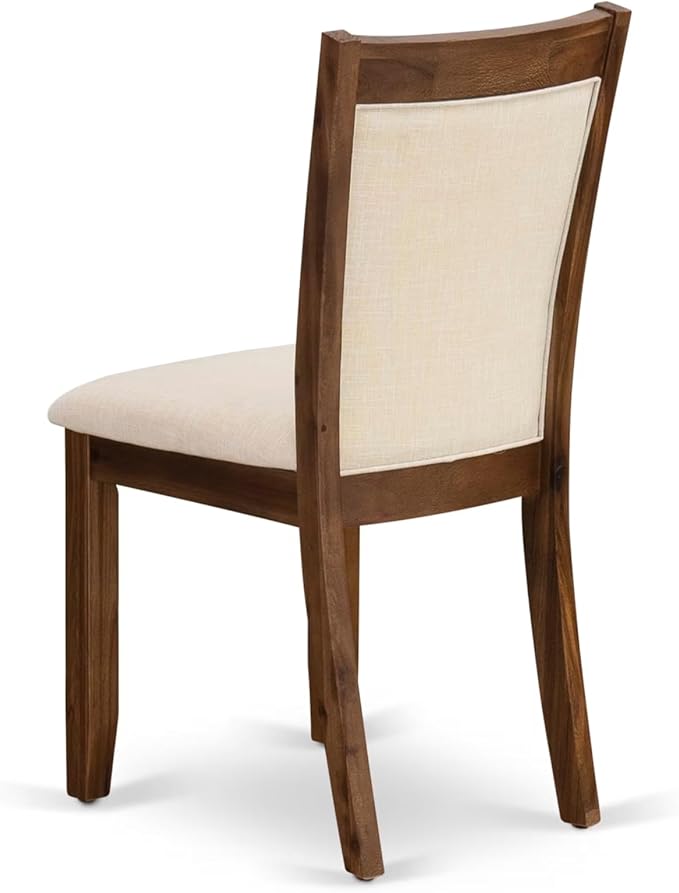 East West Furniture V797MZN32-9 9 Piece Dining Set Includes a Rectangle Dining Room Table with V-Legs and 8 Light Beige Linen Fabric Upholstered Parson Chairs, 40x72 Inch, Multi-Color