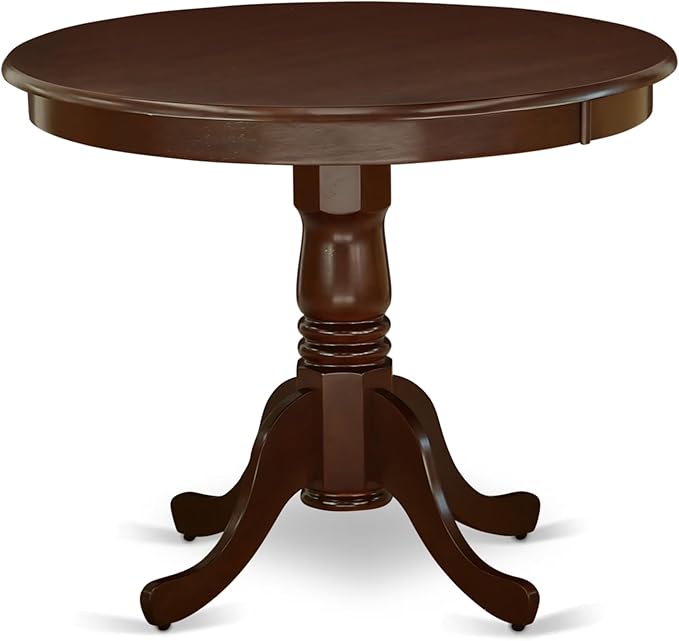 East West Furniture ANVE3-MAH-47 3 Piece Dining Table Set for Small Spaces Contains a Round Kitchen Table with Pedestal and 2 Light Sable Linen Fabric Parson Chairs, 36x36 Inch, Linen White