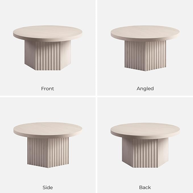 SICOTAS Round Coffee Table for Living Room, 32" Circle Modern Fluted Center Coffee Table with Storage, Mid Century Accent Tea Dining Table for Small Space, Apartment, White Alder