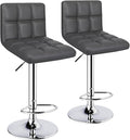 Bar Stools Set of 2, Armless Adjustable Swivel Barstools with Back, Double Needle PU Leather Counter Height Bar Stools for Kitchen Island, Grey