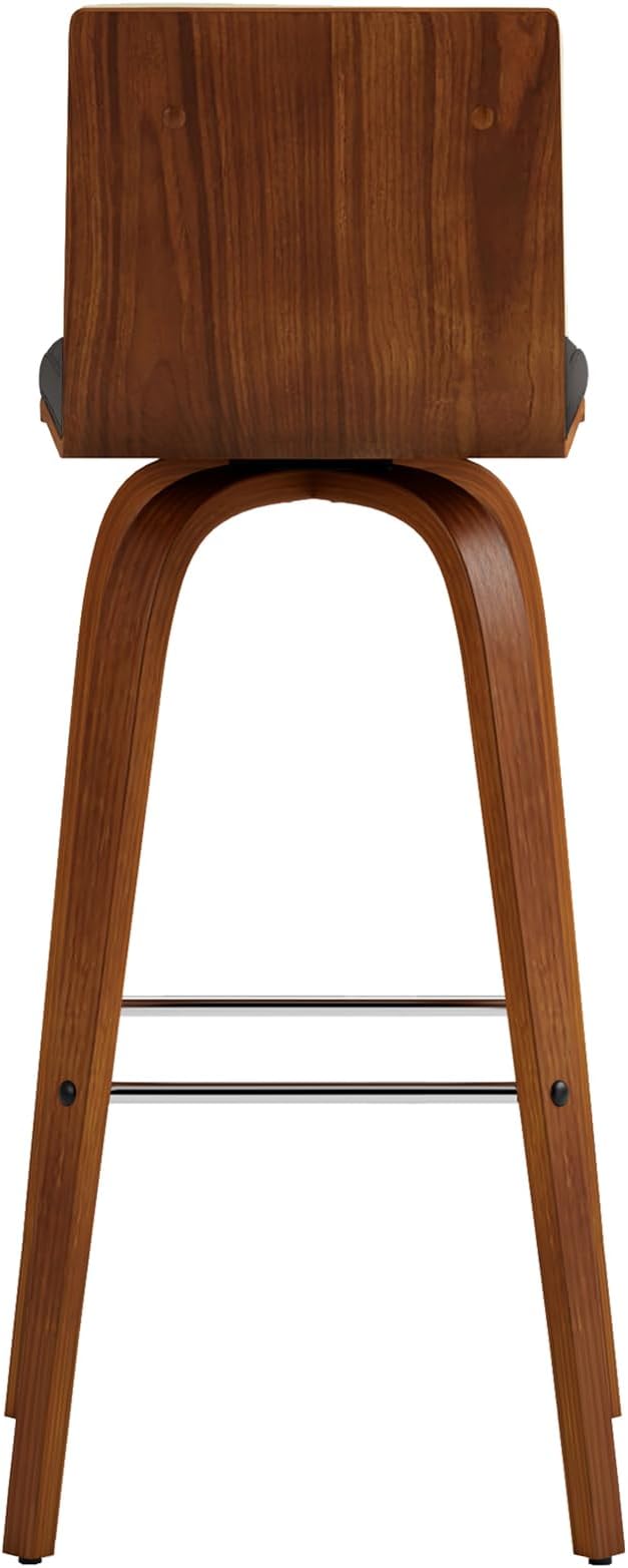 Vienna 30" Swivel Bar Stool in Walnut Wood Finish with Gray Faux Leather - Set of 2