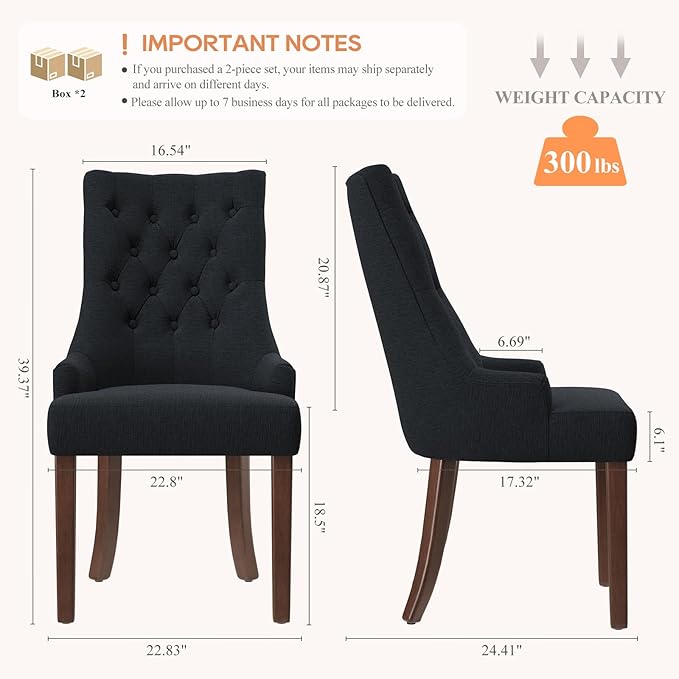 COLAMY Wingback Upholstered Side Dining Room Chairs Set of 4, Fabric Dining Chairs with Tufted Button, Living Room Chairs for Home Kitchen, Black