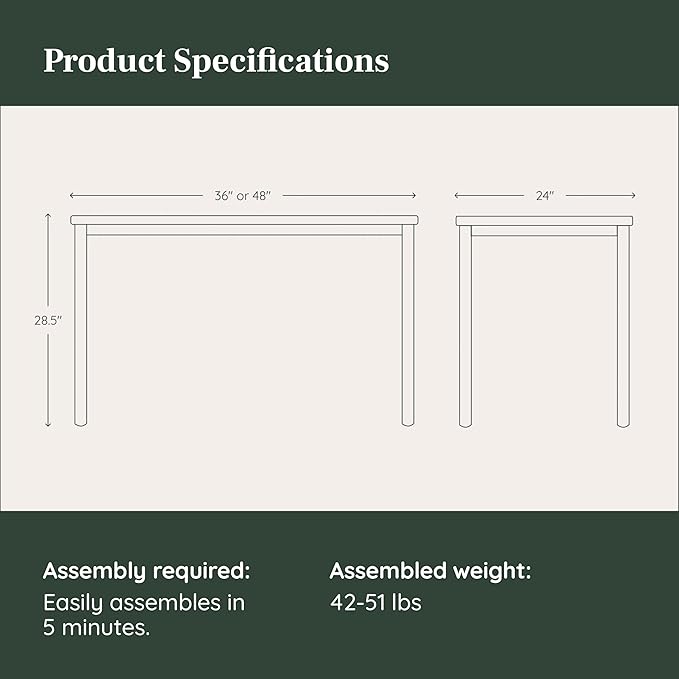 Branch Daily Desk - Functional at Home Office Desk with Effortless Assembly, Timeless Design, Rounded Corners, and Built-in Cable Notch - 48” W x 28.5” H x 24” D - Sage Work Table