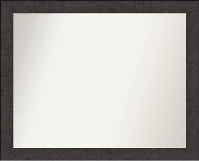 Amanti Art Brown Bathroom Mirror for Over Sink, 28x34 Rustic Plank Espresso Rectangle Vanity Mirror, Large Country Rustic Frame, Hangs Horizonally and Vertically, Bathroom Wall Decor, Non-Beveled Edge