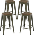 26 inch Backless Bar Stools Set of 4, Indoor Metal Bar Stools with Wood Seat, Industrial Counter Height Barstools for Kitchen Island, Rusty