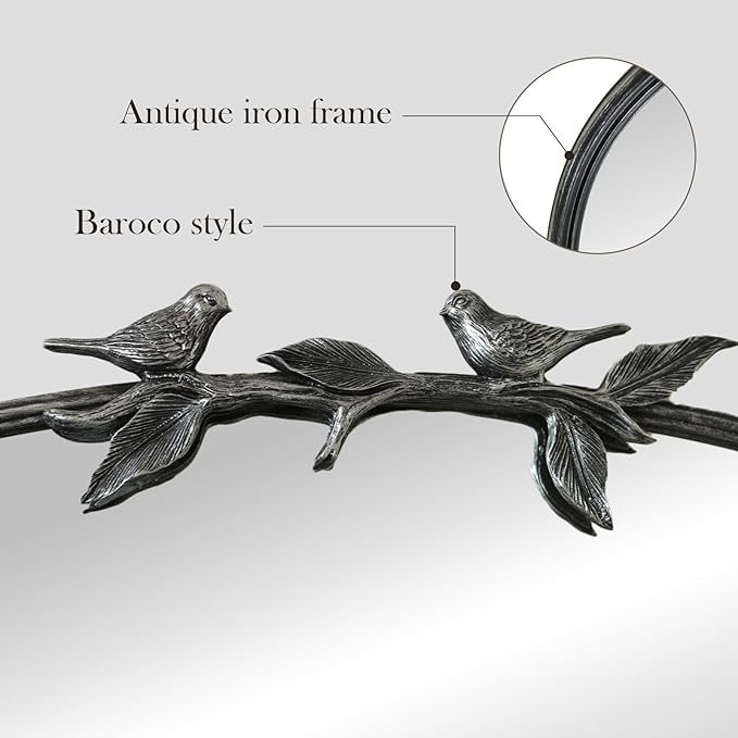Silver Vintage Mirror - 36x24 Inch, Arched Antique Mirror with Ornate Frame for Bathroom, Living Room, Fireplace, Entryway