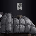 Luxurious All-Season Goose Down Feather Fiber Comforter Twin Size Duvet Insert, Exquisite Pinch Pleat Ruffled Twisted Flower, Premium Baffle Box, 100% Egyptian Cotton Cover, 50 oz. Fill Weight, Gray