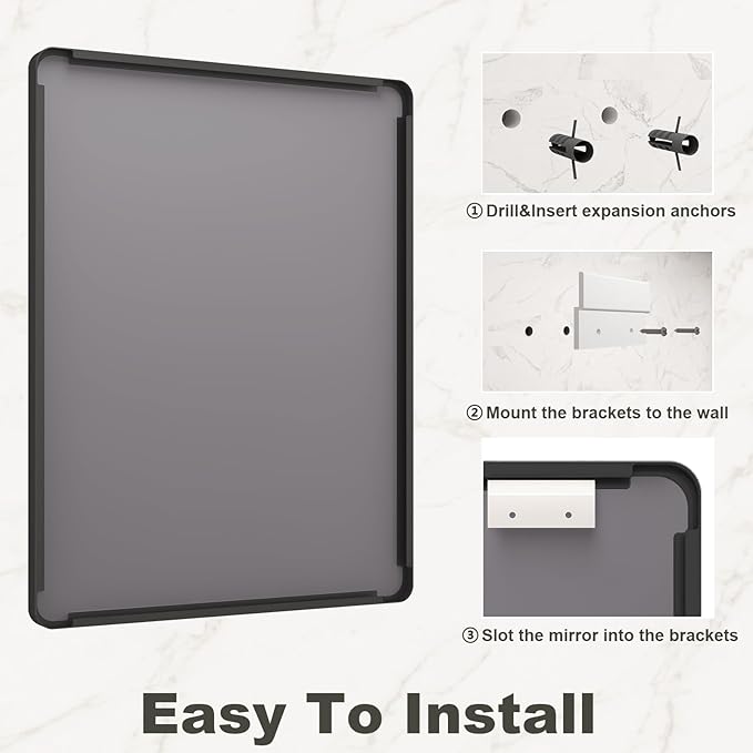 24x32 Inch Black Framed Bathroom Mirror for Wall, Matte Black Metal Wall Mirror, Black Rectangle Vanity Mirror, Tempered Glass, Anti-Rust, Hangs Vertically or Horizontally