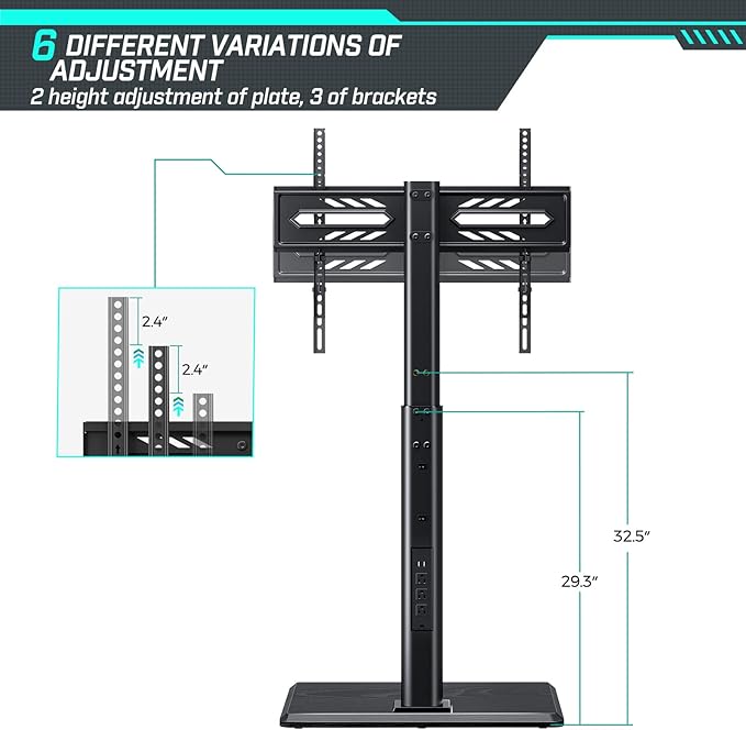 Greenstell TV Stand with Power Outlet, Universal Floor TV Stand for 32-75 inch TVs, Height Adjustable, Swivel Tall TV Mount Stand with Wood Base, Holds up to 110 LBs, Max VESA 600x400mm