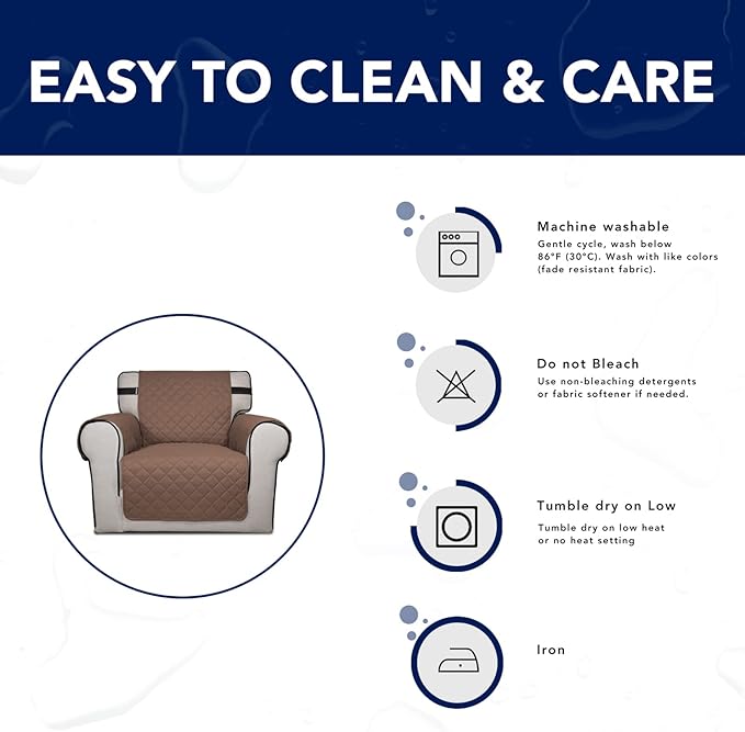 PureFit Reversible Sofa Cover Water Resistant Chair Couch Cover, Machine Washable Furniture Cover with Non-Slip Foam and Adjustable Strap for Dogs, Pets (Chair, Brown/Beige)