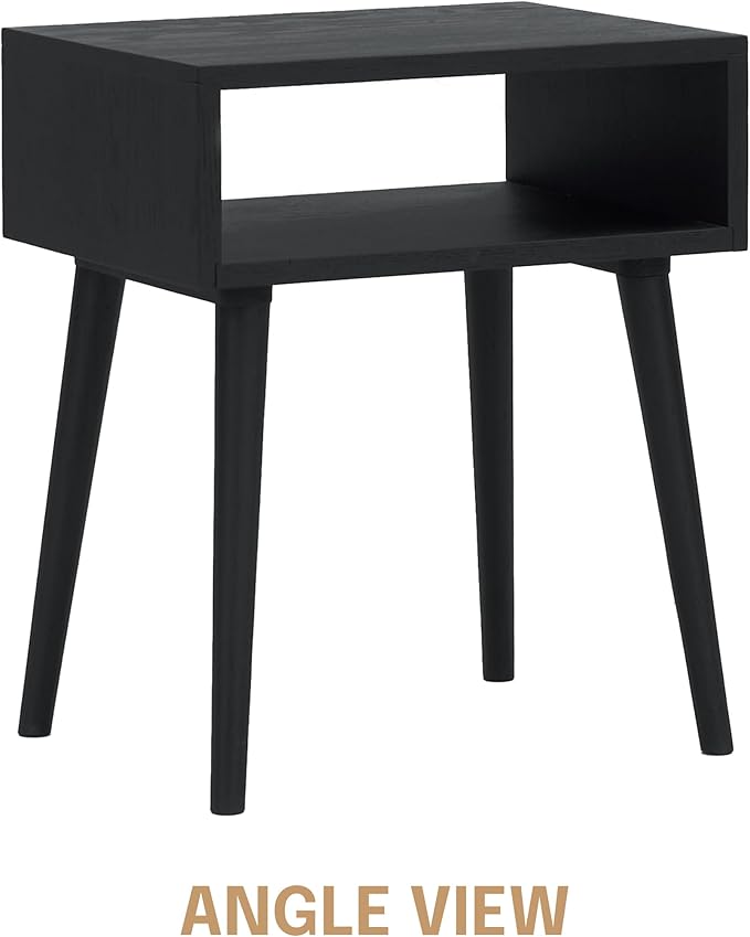 NTC Solid Oak Zoe Nightstand, Mid Century Modern Side Table Bedroom, Bedside Furniture, Night Stand, End Table, Easy Assembly - Burnt Black