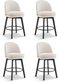 Counter Height Barstools 26 inch Upholstered Swivel Bar Stools with Back and Wood Legs for Kitchen Island,Set of 4,Beige Fabric-Armless