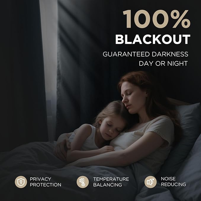 Joydeco Blackout Curtains for Bedroom - 100% Light Blocking 2 Panels Set Linen Drapes 66" W x 90" L, Thermal Insulated Room Darkening Curtains, Linen Textured for Living Room, Rod Pocket & Back Tabs