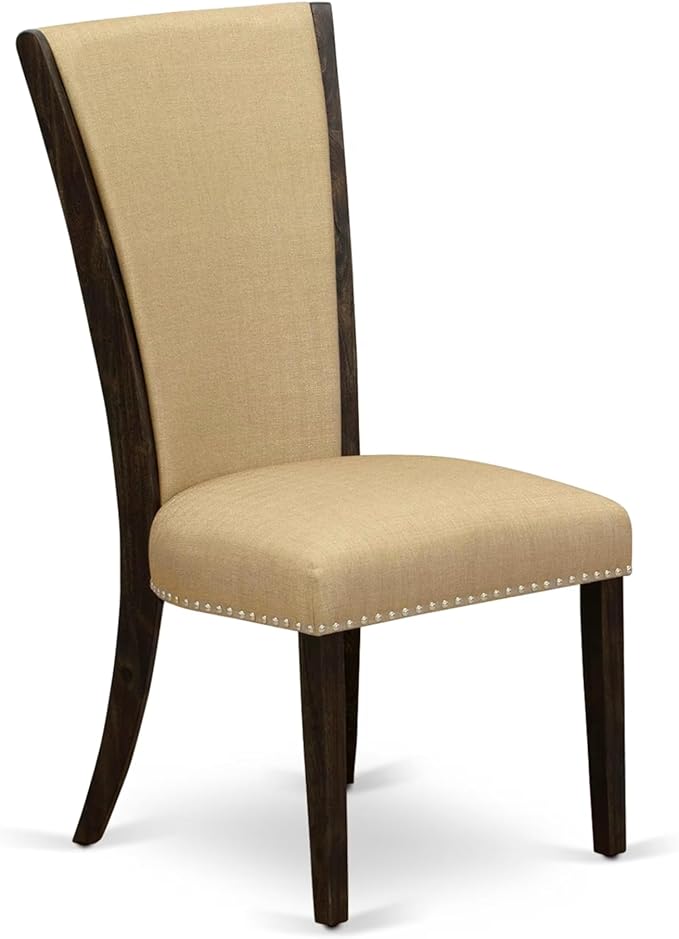 East West Furniture V797VE703-5 5 Piece Dining Room Table Set Includes a Rectangle Dining Table with V-Legs and 4 Brown Linen Fabric Upholstered Parson Chairs, 40x72 Inch, Multi-Color
