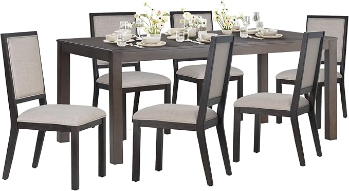 COLAMY Rectangular Dining Table Set for 6, Wood Dining Table for 6 with Chairs, 60 Inch Dining Table and Chairs for Kitchen, Dining Room, Brown