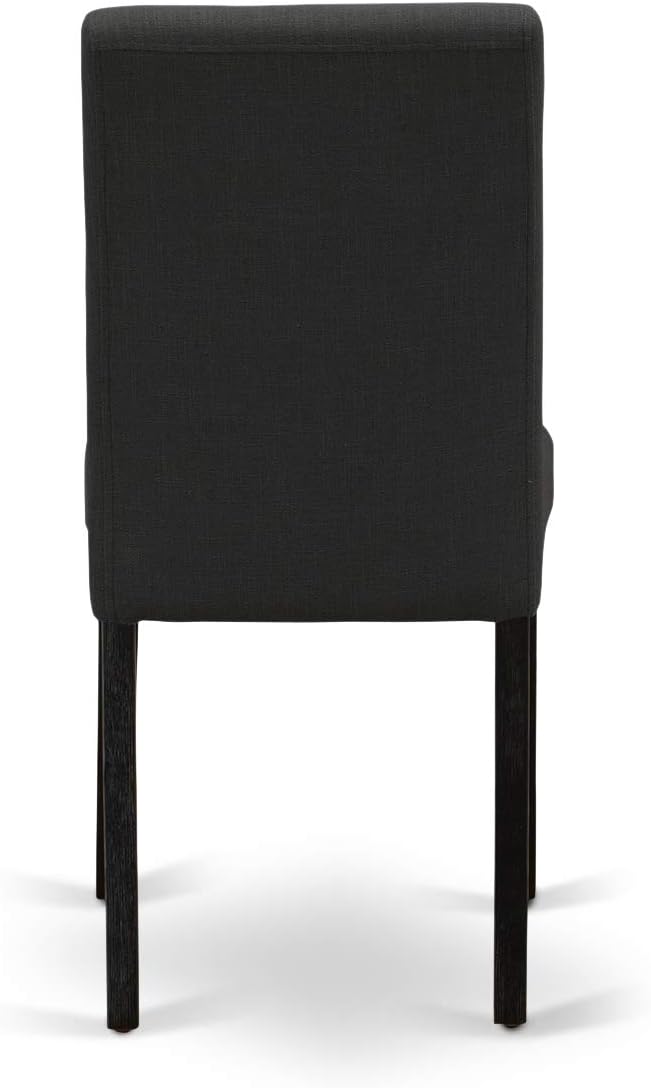 East West Furniture DMAB3-ABK-24 3 Piece Modern Dining Table Set Contains a Round Wooden Table with Dropleaf and 2 Black Color Linen Fabric Upholstered Chairs, 42x42 Inch, Wirebrushed Black