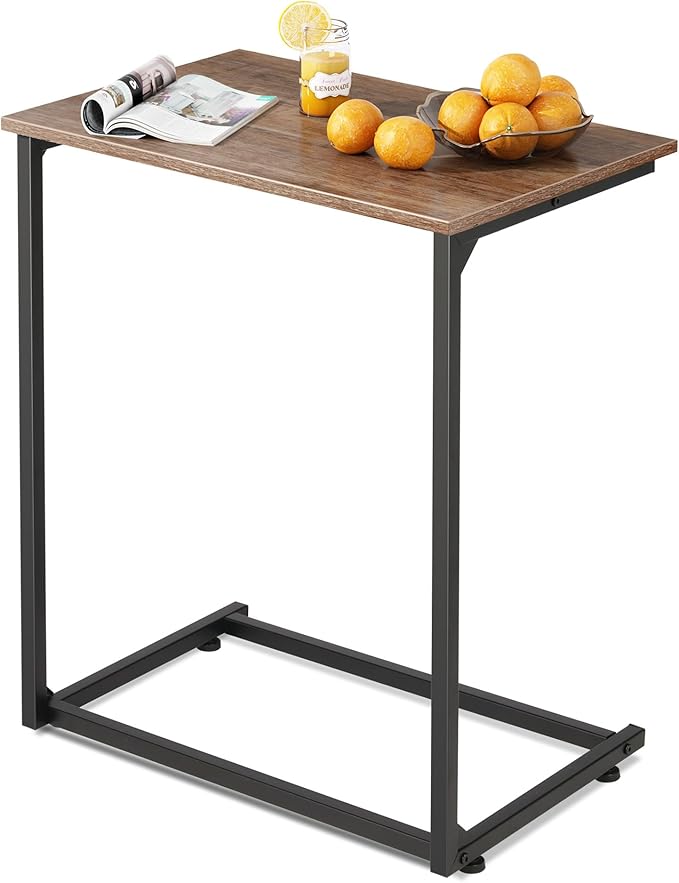 WLIVE Wide Snack Side Table, C Shaped End Table for Sofa Couch and Bed, Laptop Table, Work from Home, 26 Inch Tall, Light Brown