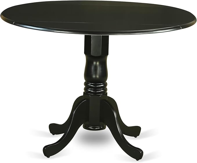 East West Furniture DLAN3-BLK-C 3 Piece Dining Table Set for Small Spaces Contains a Round Dining Room Table with Dropleaf and 2 Linen Fabric Upholstered Chairs, 42x42 Inch, Black