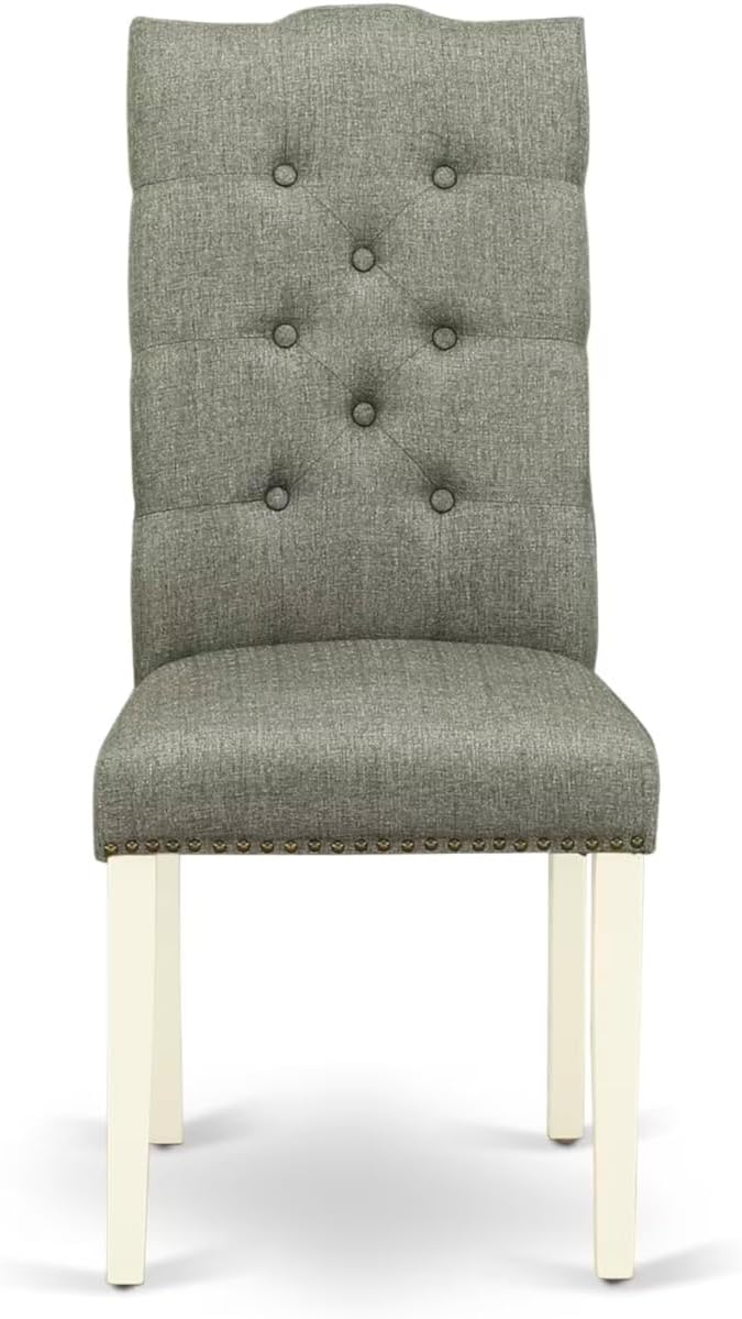 East West Furniture V097EL207-7 7 Piece Dining Table Set Consist of a Rectangle Kitchen Table with V-Legs and 6 Gray Linen Fabric Parson Dining Room Chairs, 40x72 Inch, Multi-Color